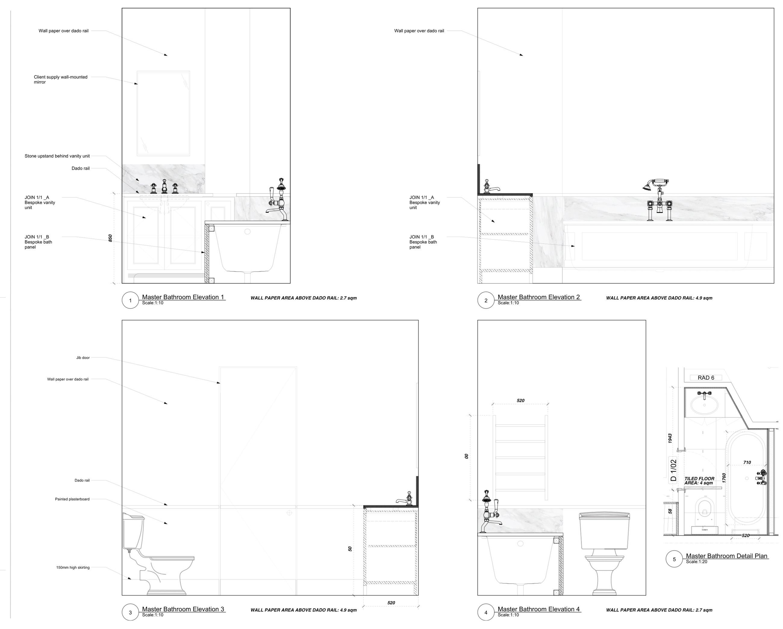 Faroe Road: Bathroom setting-out and elevations