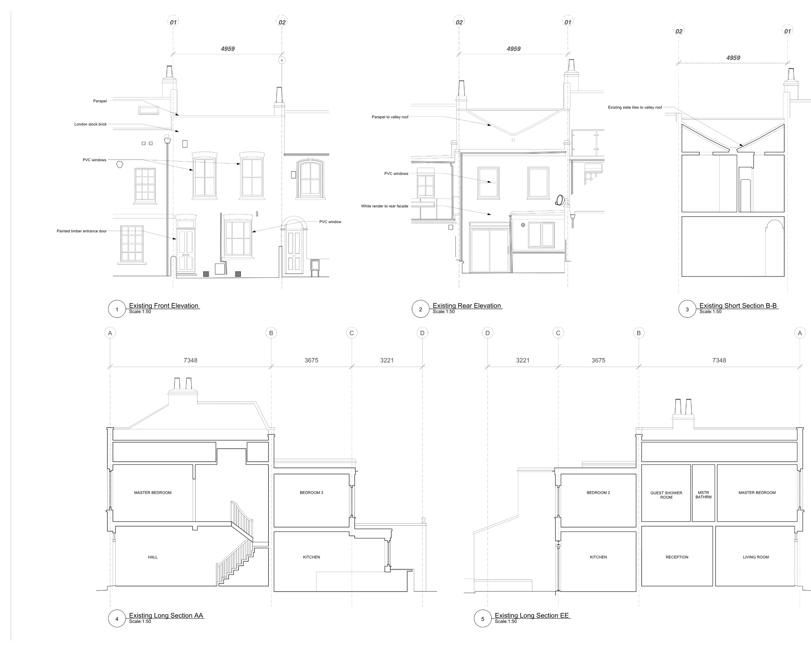 Faroe Road: Existing elevations and sections