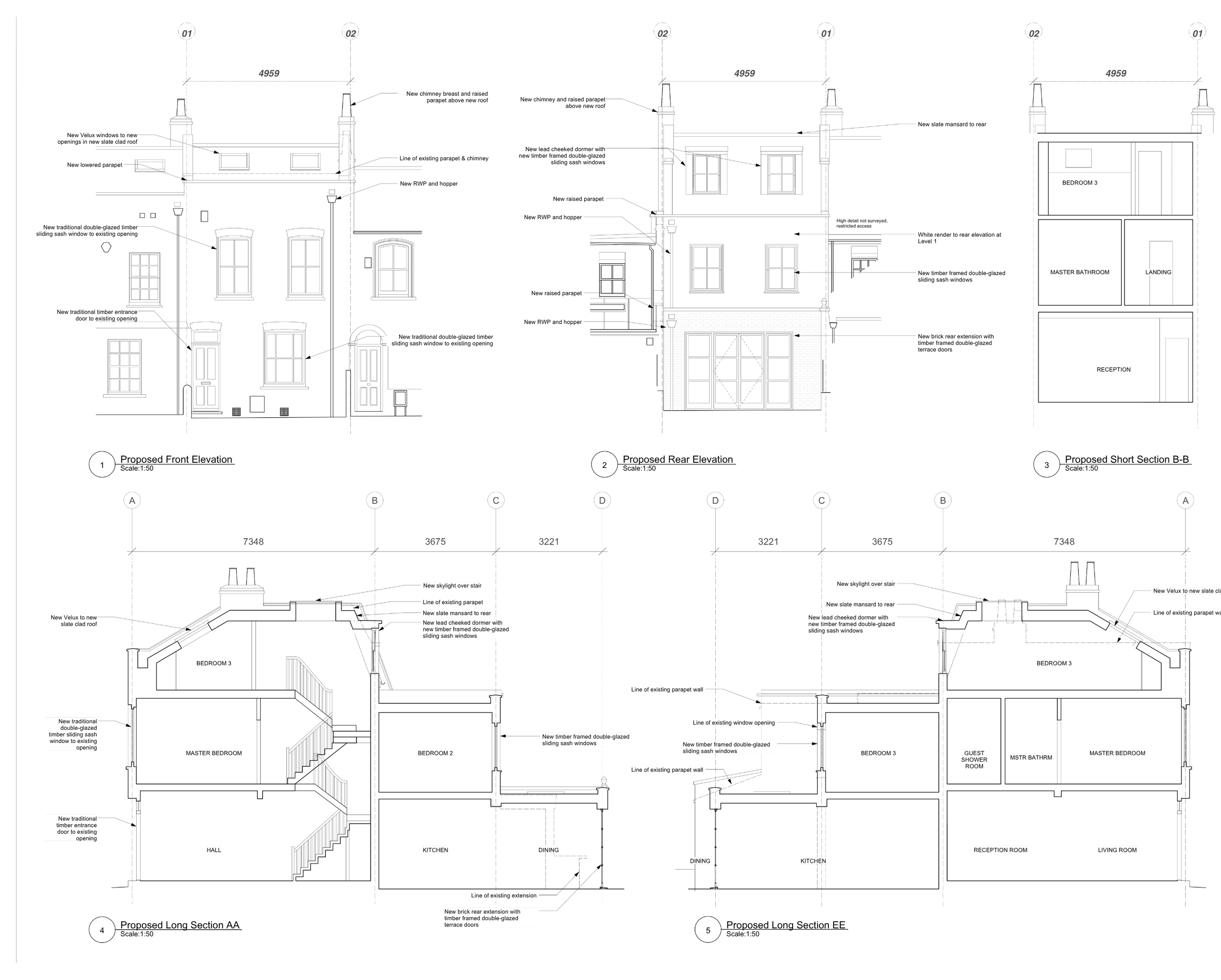 Faroe Road: Proposed elevations and sections