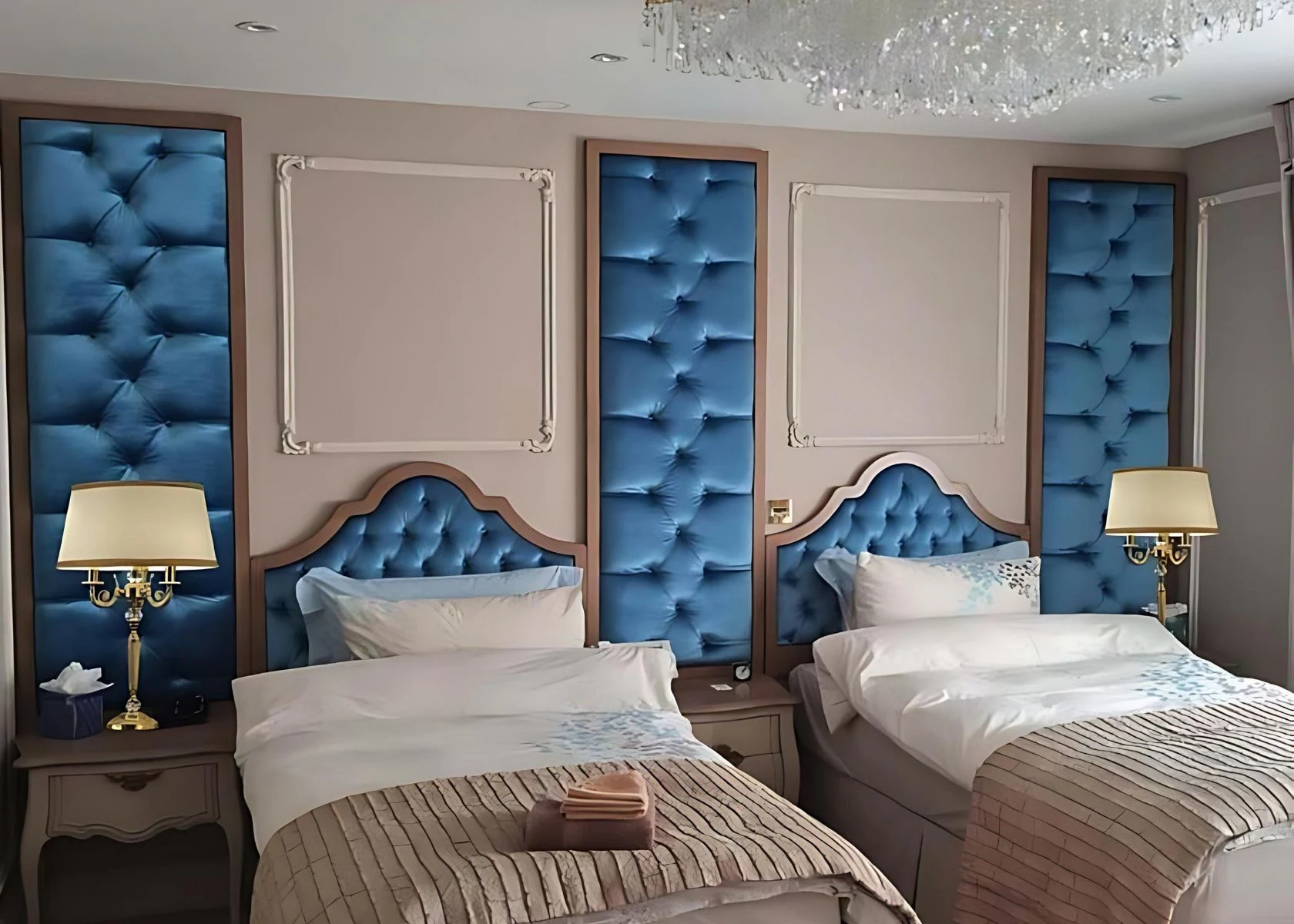 Queen Elizabeth: Bedroom panelling and fitted headboards.