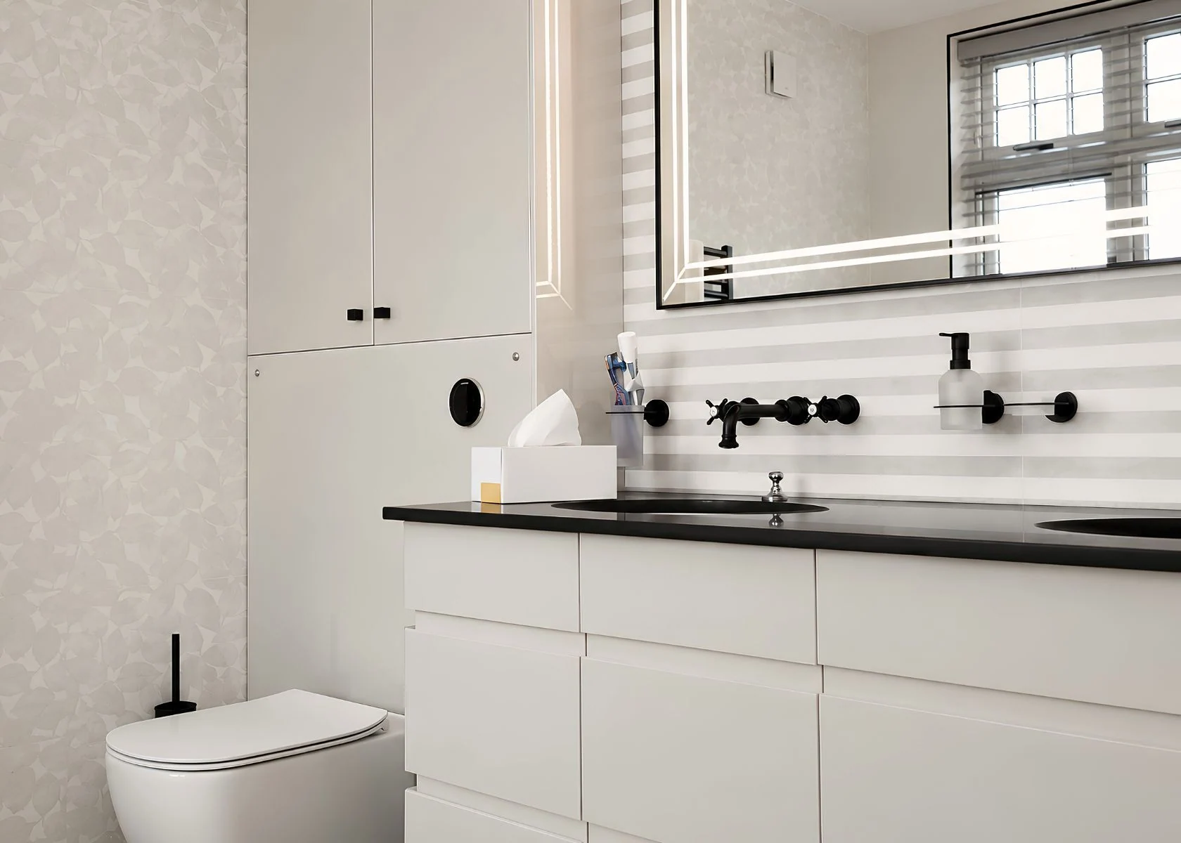 Queen Elizabeth: Vanity storage and basin setting-out.