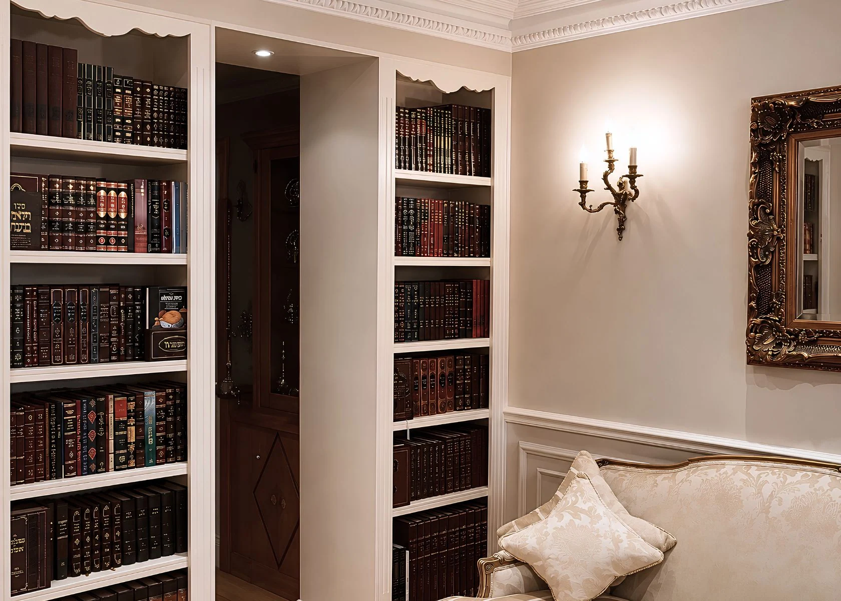 Rostrevor Avenue: Library shelving integrated with the living-room doorway.