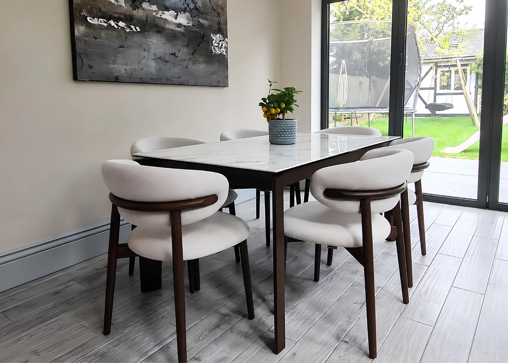 Sutton: Dining space beside the garden doors.